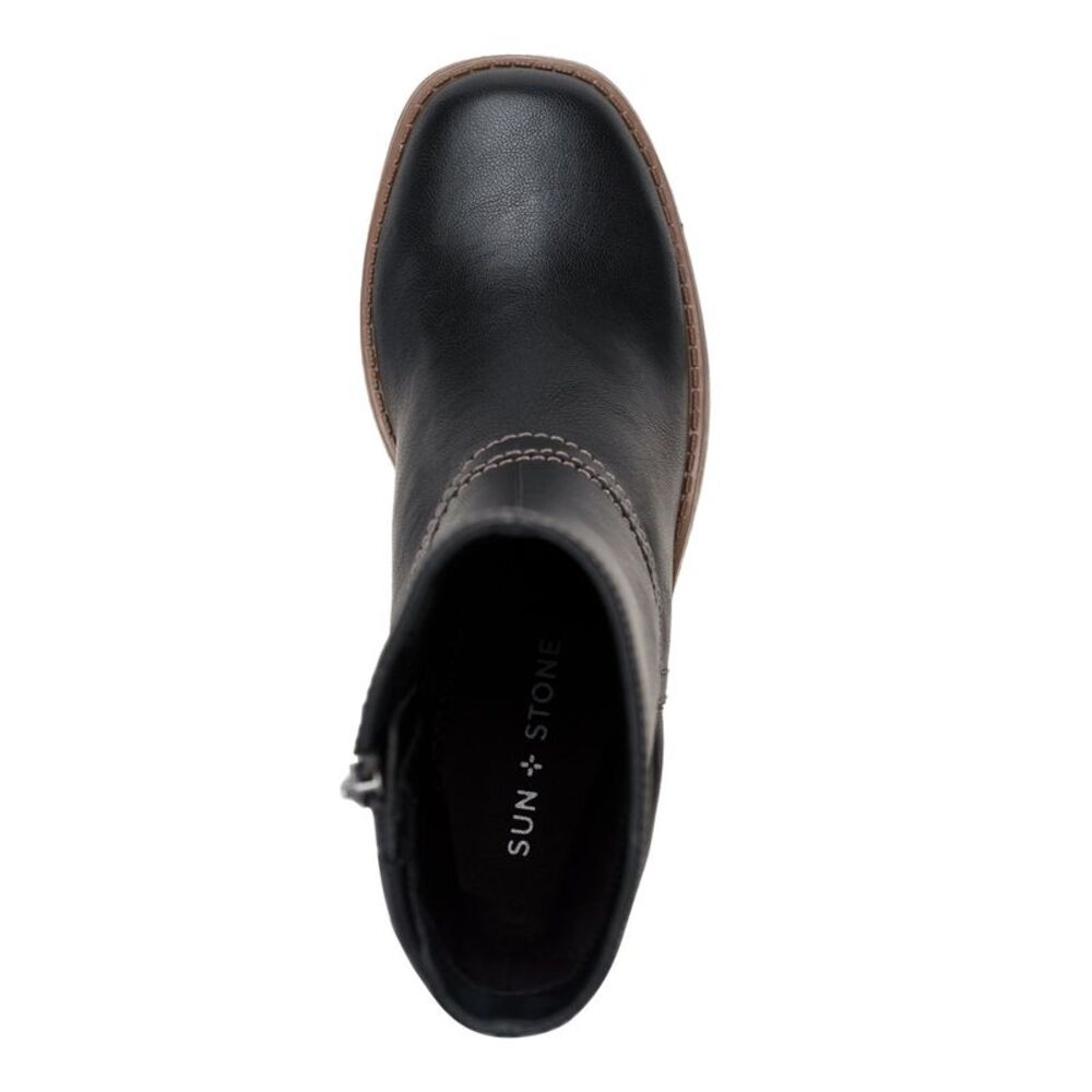 SUN STONE Womens Black Goring Denverr Square Toe Block Heel Zip-Up Booties 5 M - Picture 3 of 4